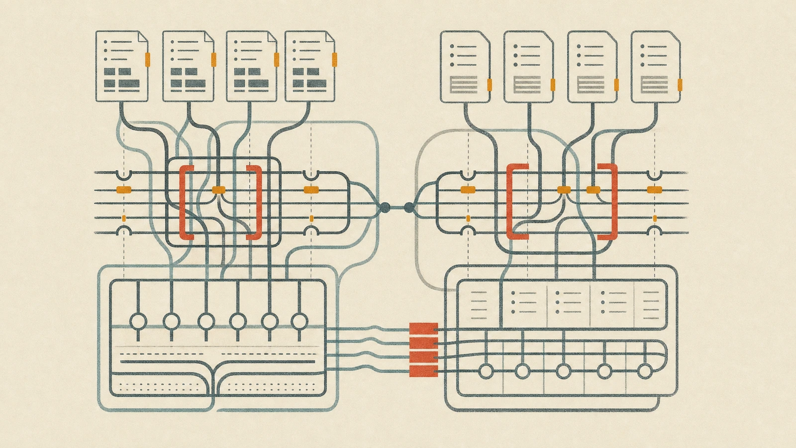 Abstract tools-landscape image showing governance boundaries between runtime control, checkpointed work memory, audit ledgers, and spec-to-implementation evidence.